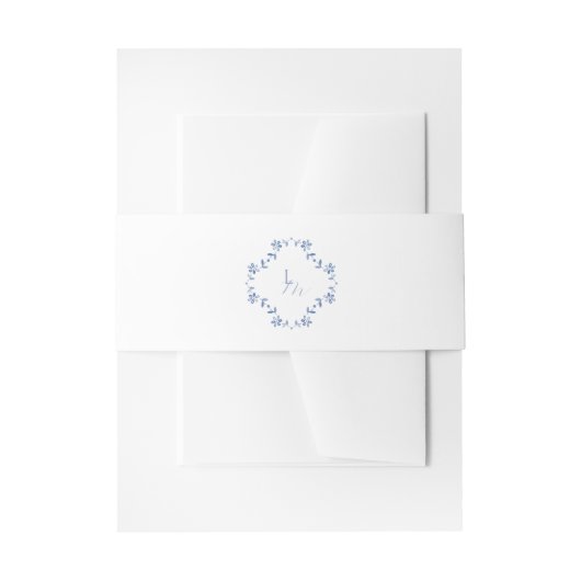 Blauw-wit monogram bruiloft uitnodigingen wikkel (Voorkant Voorbeeld)