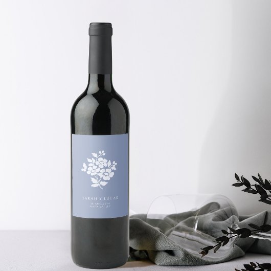 Blauw & Wit Monogram Bruiloftsgeschenk Label Wijn Etiket