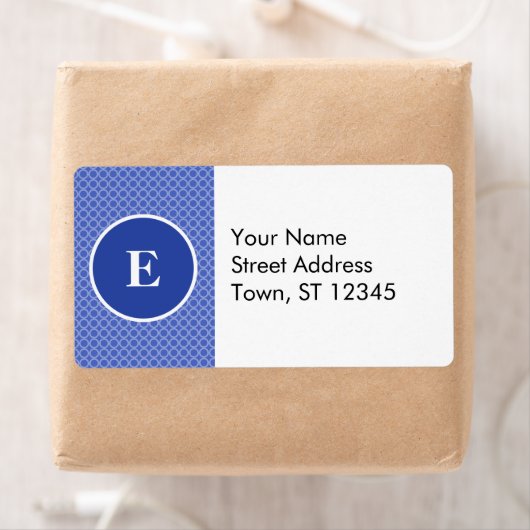 Blauw Wit Monogram Cirkelenpatroon Etiket (Insitu)