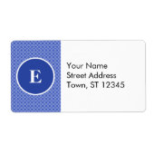 Blauw Wit Monogram Cirkelenpatroon Etiket (Voorkant)