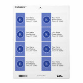 Blauw Wit Monogram Cirkelenpatroon Etiket (Full Sheet)