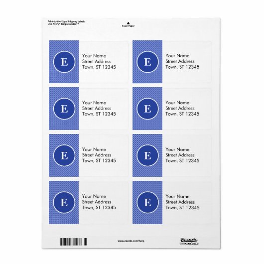 Blauw Wit Monogram Cirkelenpatroon Etiket (Full Sheet)