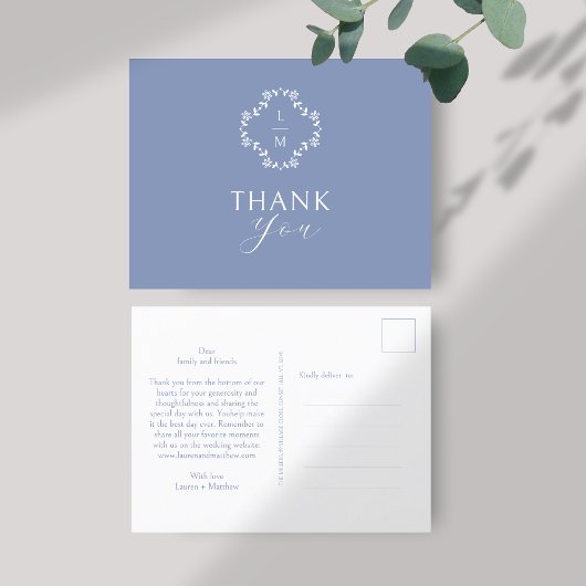 Blauw-Wit Monogram Dank U Briefkaart