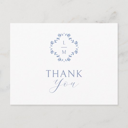 Blauw-Wit Monogram Dank U Briefkaart (Voorkant)