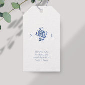 Blauw & Wit Monogram Dank u Bruiloftsgeschenk Labe Cadeaulabel