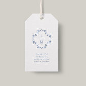 Blauw & Wit Monogram Dank u Bruiloftsgeschenk Labe Cadeaulabel