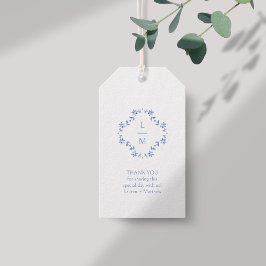 Blauw & Wit Monogram Dank u Bruiloftsgeschenk Labe Cadeaulabel