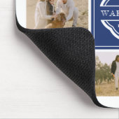 Blauw wit monogram en jaarlijkse foto-inklage muismat (Hoek)