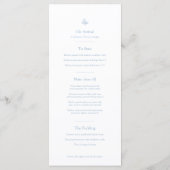 Blauw wit monogram fleur de lis bruiloft menu (Achterkant)