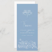 Blauw wit monogram fleur de lis bruiloft menu (Voorkant / Achterkant)