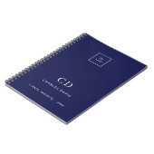 Blauw wit monogram initiaal zakelijk logo notitieboek (Linkerzijde)