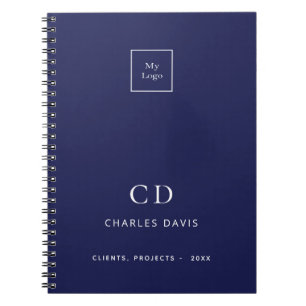 Blauw wit monogram initiaal zakelijk logo notitieboek