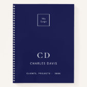 Blauw wit monogram initiaal zakelijk logo notitieboek (Voorkant)