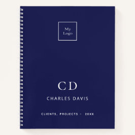 Blauw wit monogram initiaal zakelijk logo notitieboek