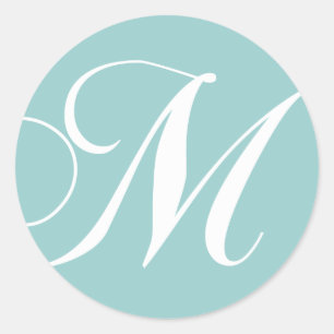 Blauw Wit Monogram M Bruiloft Favor Sticker