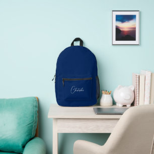 Blauw Wit Monogram Mannen Vrouwen Reizen Laptop Ko Bedrukte Rugzak
