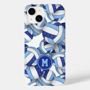 Blauw wit monogram meisjesvolleyballen patroon Case-Mate iPhone 14 hoesje