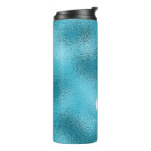 Blauw wit monogram, moderne minimalistische naam thermosbeker (Gedraaid links)