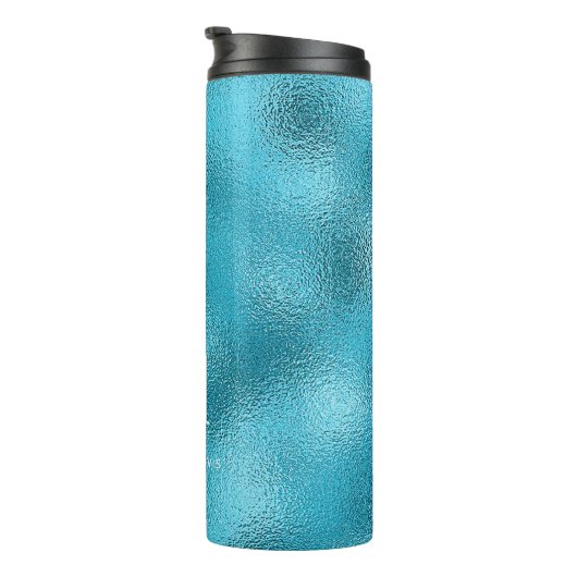 Blauw wit monogram, moderne minimalistische naam thermosbeker (Geroteerd rechts)