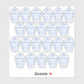 Blauw-Wit Monogram Preppy Gemberpot Sticker (Vel)