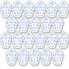 Blauw-Wit Monogram Preppy Gemberpot Sticker