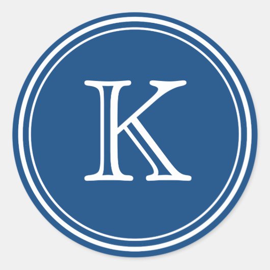 Blauw & Wit Monogram Ronde verbinding Stickers (Voorkant)