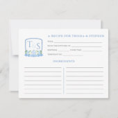Blauw Wit Monogram Vrijgezellenfeest Recept Kaart (Voorkant)