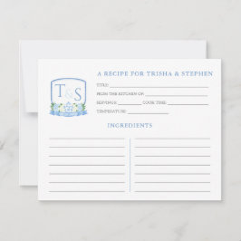 Blauw Wit Monogram Vrijgezellenfeest Recept Kaart