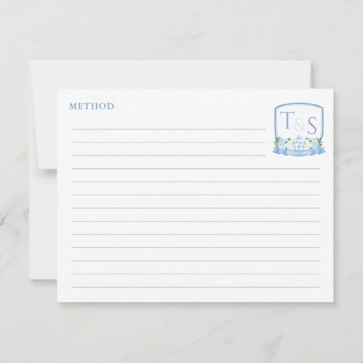 Blauw Wit Monogram Vrijgezellenfeest Recept Kaart (Achterkant)