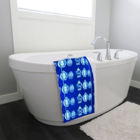 Blauw Wit Monogrammed Elegant Ginger Jar Bad Handdoek