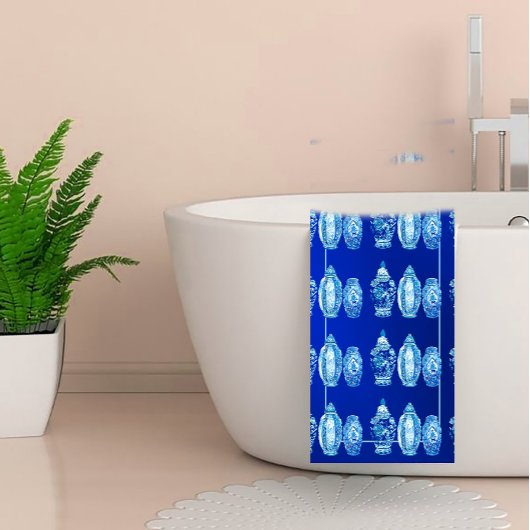 Blauw Wit Monogrammed Elegant Ginger Jar Bad Handdoek