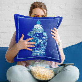 Blauw Wit Monogrammed Elegant Ginger Jar Kussen