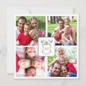 Blauw & Wit Monogrammed kuif 4 Foto Feestdagenkaart (Voorkant)