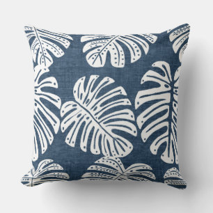 Blauw & Wit Monstera Leaf Sierkussen
