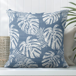 Blauw & Wit Monstera Palmbladeren Kussen