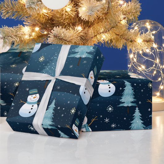Blauw & Wit Mooie Kerst Winter Patroon Cadeaupapier (Feestdagen)