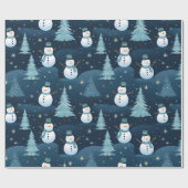 Blauw & Wit Mooie Kerst Winter Patroon Cadeaupapier (Vlak)
