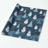 Blauw & Wit Mooie Kerst Winter Patroon Cadeaupapier (Uitgerold)