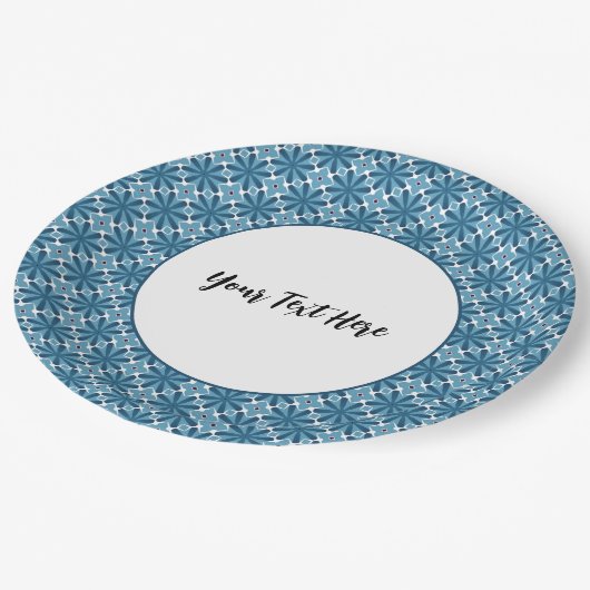 Blauw-wit mozaïek papieren bordje (Gekanteld)