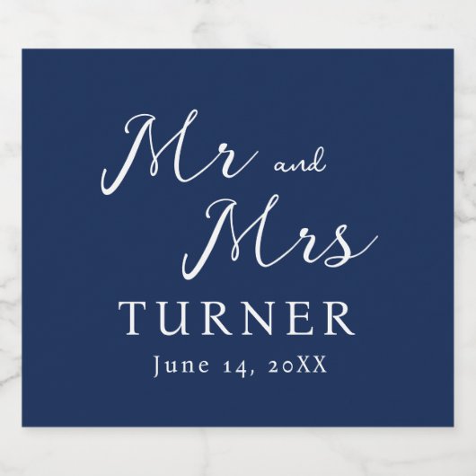 Blauw-wit Mr en Mrs Wedding Sparkling Wijnetiket (Enkel label)