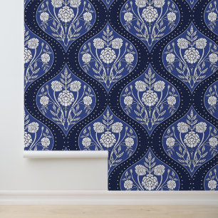Blauw & Wit Mughal Tuin Bloemen Patroon Behang