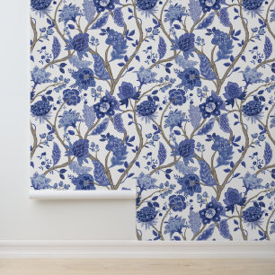 Blauw & Wit Mughal Tuin Bloemen Patroon Behang