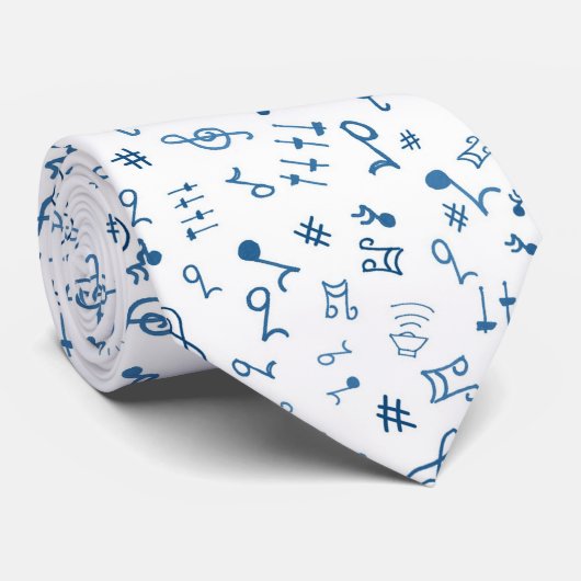 Blauw-wit muziekpatroon stropdas (Opgerold)
