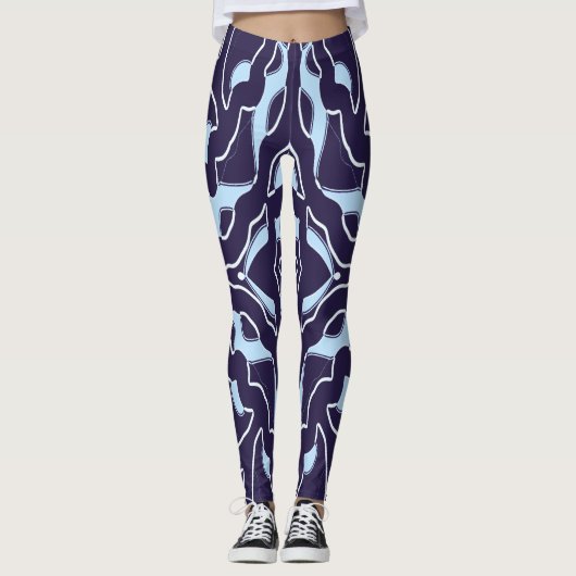 Blauw & wit naadloos "Ratti_Creative_Arts" Leggings (Voorkant)