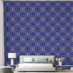 Blauw Wit Naadloze Kaleidoscoop Diamant Behang