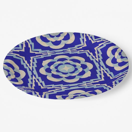 Blauw Wit Naadloze Kaleidoscoop Diamant Papieren Bordje (Gekanteld)