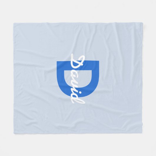 Blauw & Wit Naam & Monogram Fleece Deken (Voorkant (Horizontaal))