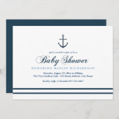 Blauw & Wit Nautisch Baby shower Uitnodigen Kaart (Voorkant / Achterkant)
