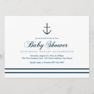 Blauw & Wit Nautisch Baby shower Uitnodigen Kaart