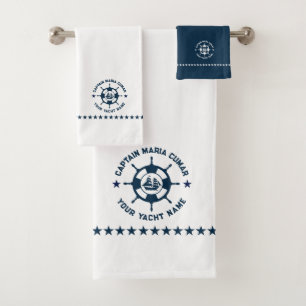 Blauw Wit Nautisch Boat Wheel  Boat Bad Handdoek